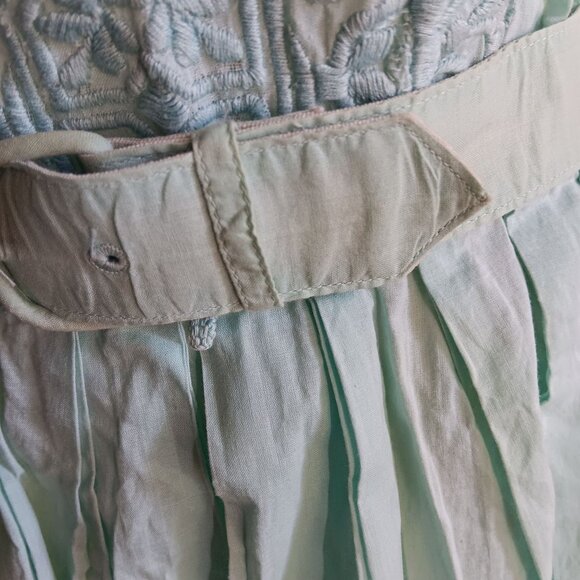 sz 8 Vintage 1950's Dress Mint Green Embroidered Nelly Don Belt Linen Distress - Picture 7 of 14